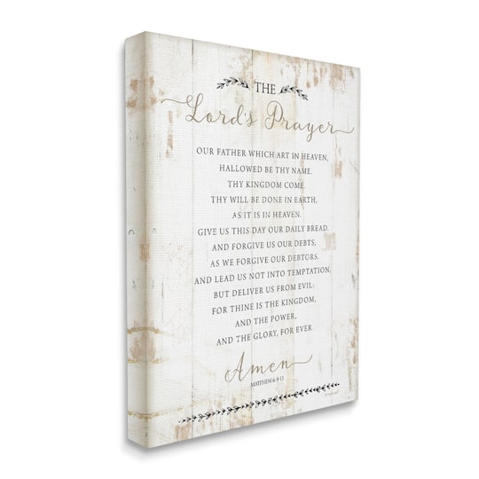 Stupell Industries The Lords Prayer Our Father Rustic Distressed White Wood Look Canvas Wall Art